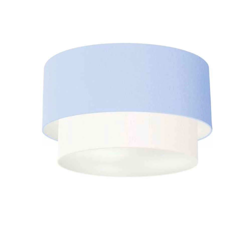 Plafon Duplo Cilíndrico Vivare Md-3045 Cúpula Tecido 40x35cm - Bivolt - Azul-bebê-branco - 127/220v