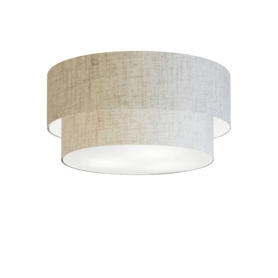 Plafon Duplo Cilíndrico Vivare Md-3017 Cúpula Em Tecido 50x40cm - Bivolt - Rustico-bege - 127/220v