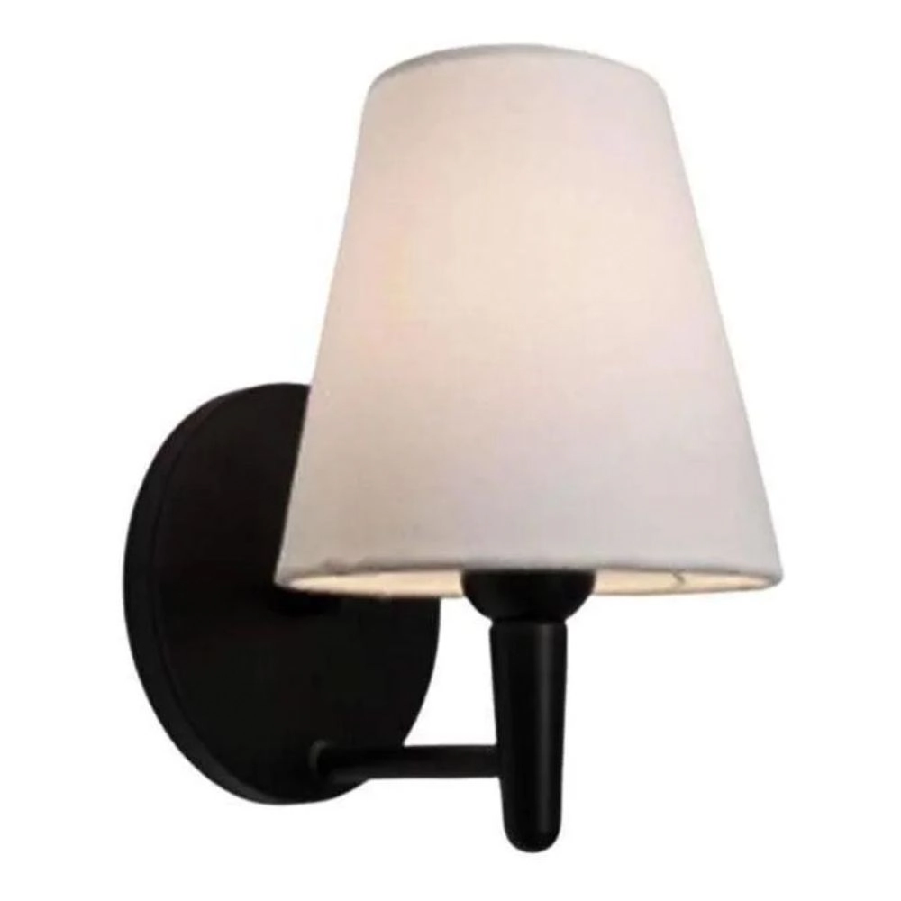 Arandela Cone Md-2004 Base Preto Cúpula Em Tecido 14/14x07cm Branco - Bivolt