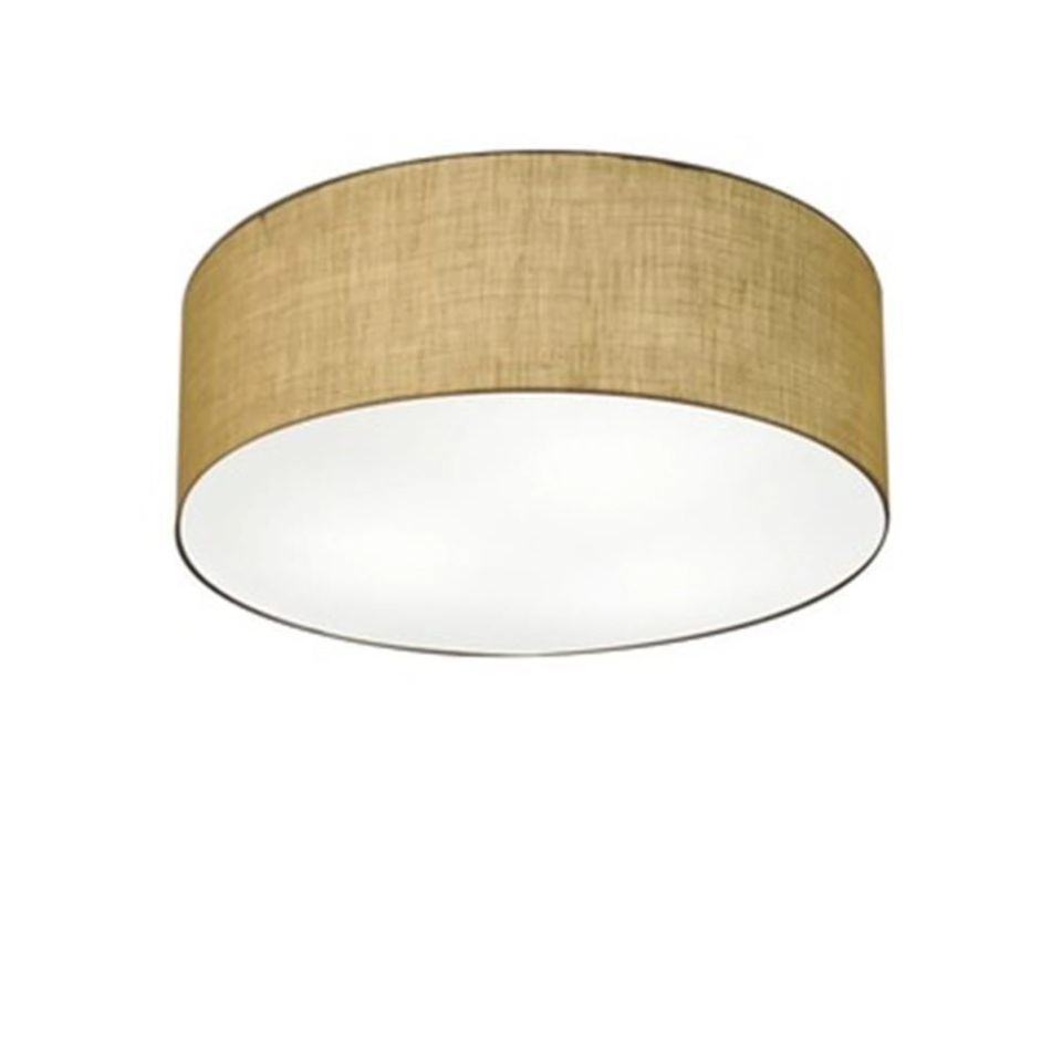 Plafon Cilíndrico Md-3046 Cúpula Em Tecido 35x12cm Palha - Bivolt