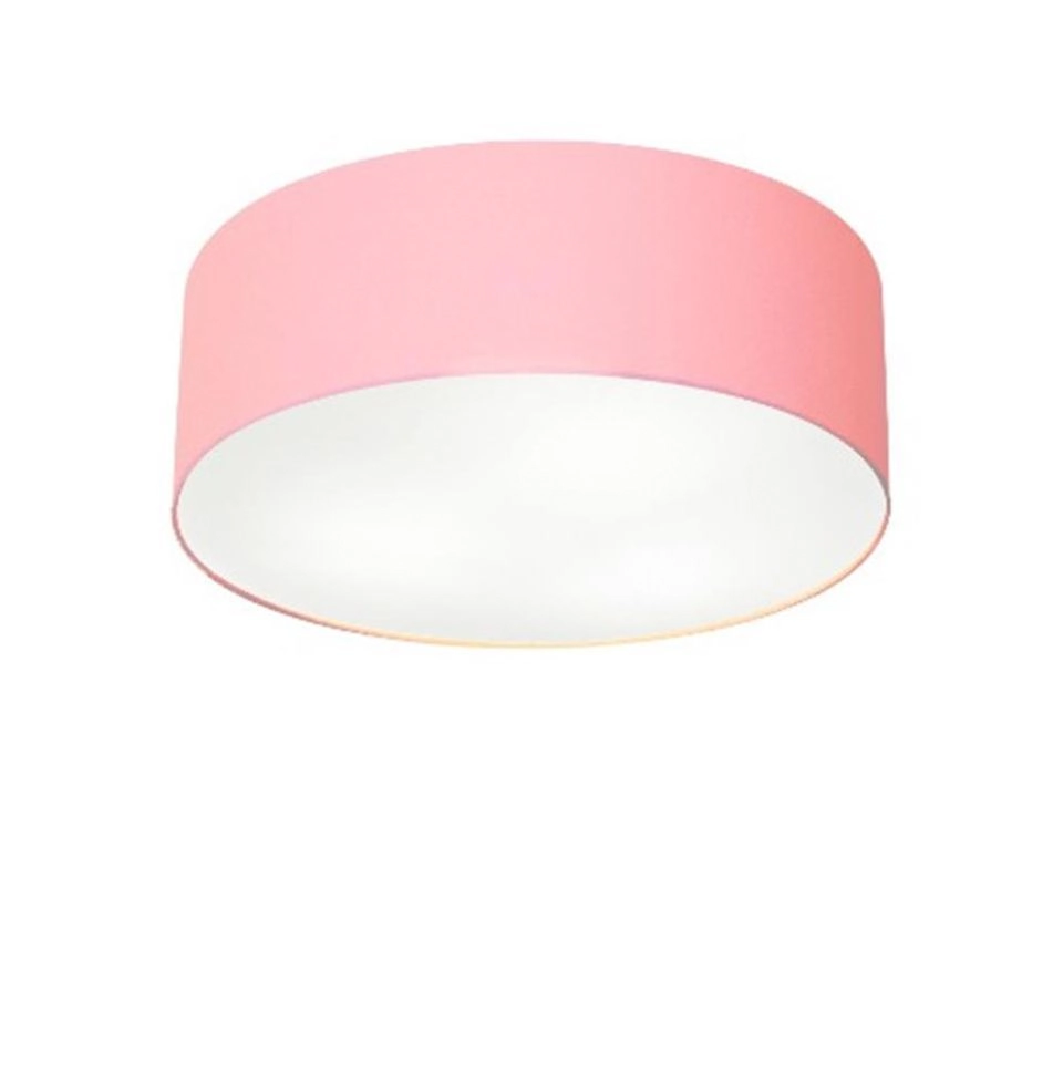 Plafon Cilíndrico Md-3046 Cúpula Em Tecido 35x12cm Rosa Bebê - Bivolt