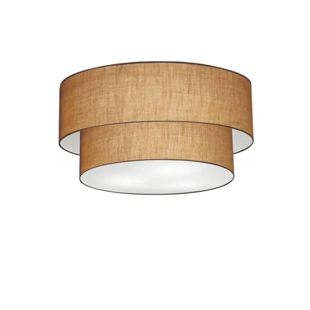 Plafon Duplo Cilíndrico Vivare Md-3017 Cúpula Em Tecido 50x40cm - Bivolt - Palha - 127/220v