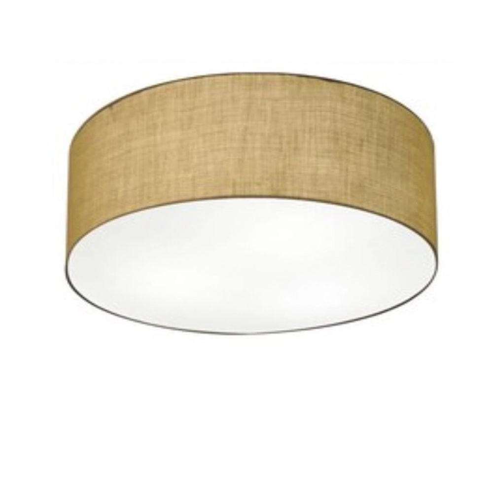 Plafon Cilíndrico Md-3014 Cúpula Em Tecido 50x15cm Palha - Bivolt
