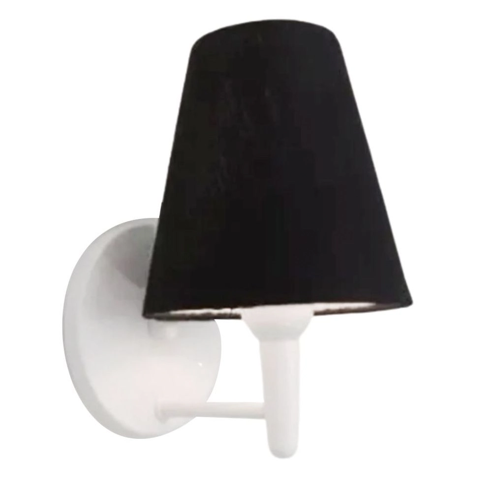 Arandela Cone Md-2004 Base Branco Cúpula Em Tecido 14/14x07cm Preto - Bivolt