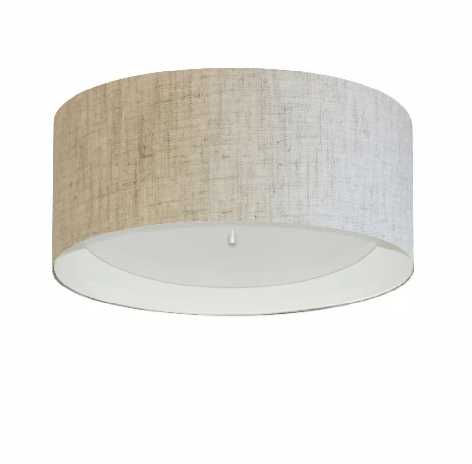 Plafon Cilíndrico Md-3161 Cúpula Em Duplo Tecido 50x25cm Rústico Bege / Branco - Bivolt