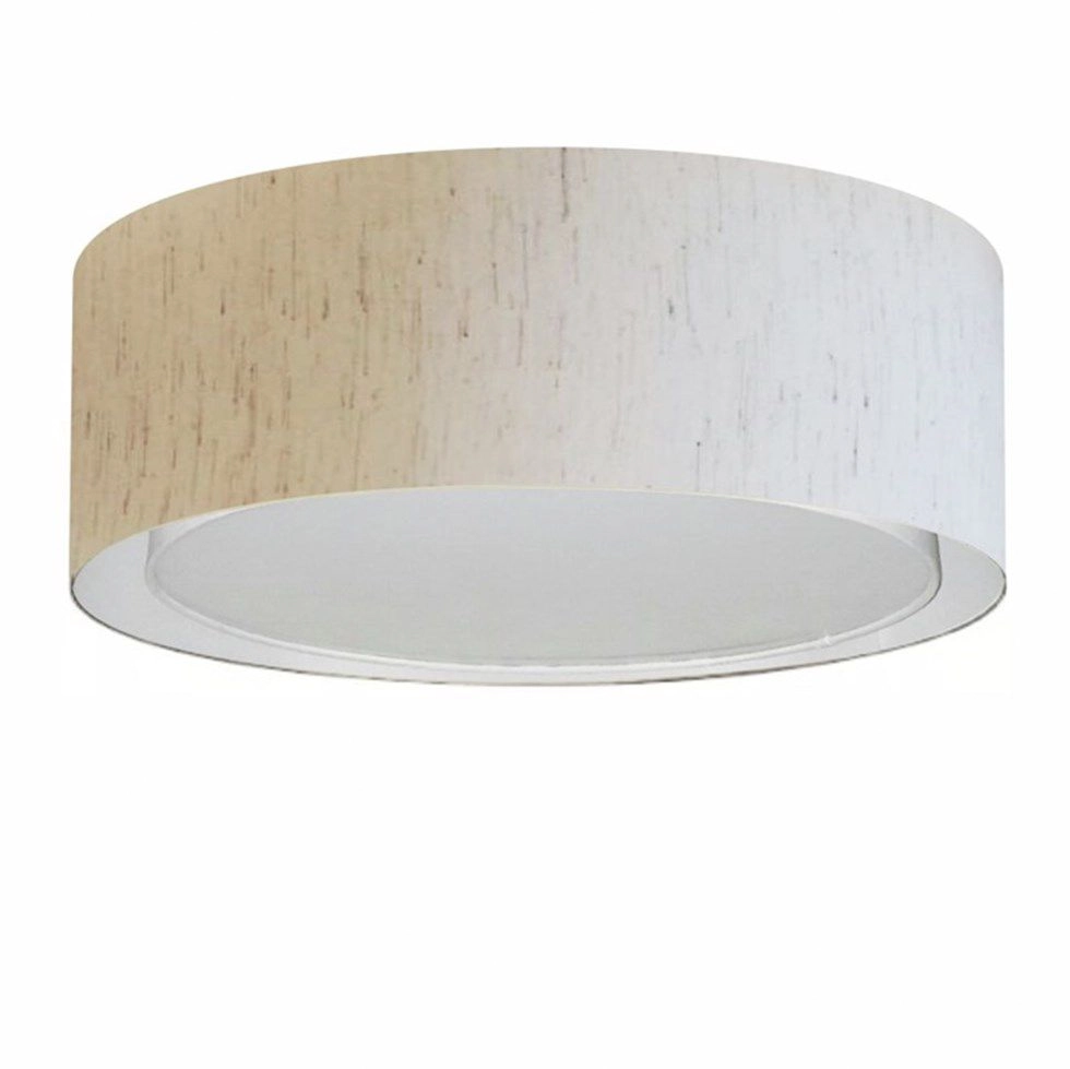Plafon Duplo Cilíndrico Md-3038 Cúpula Em Tecido 80x30cm Linho Bege - Bivolt