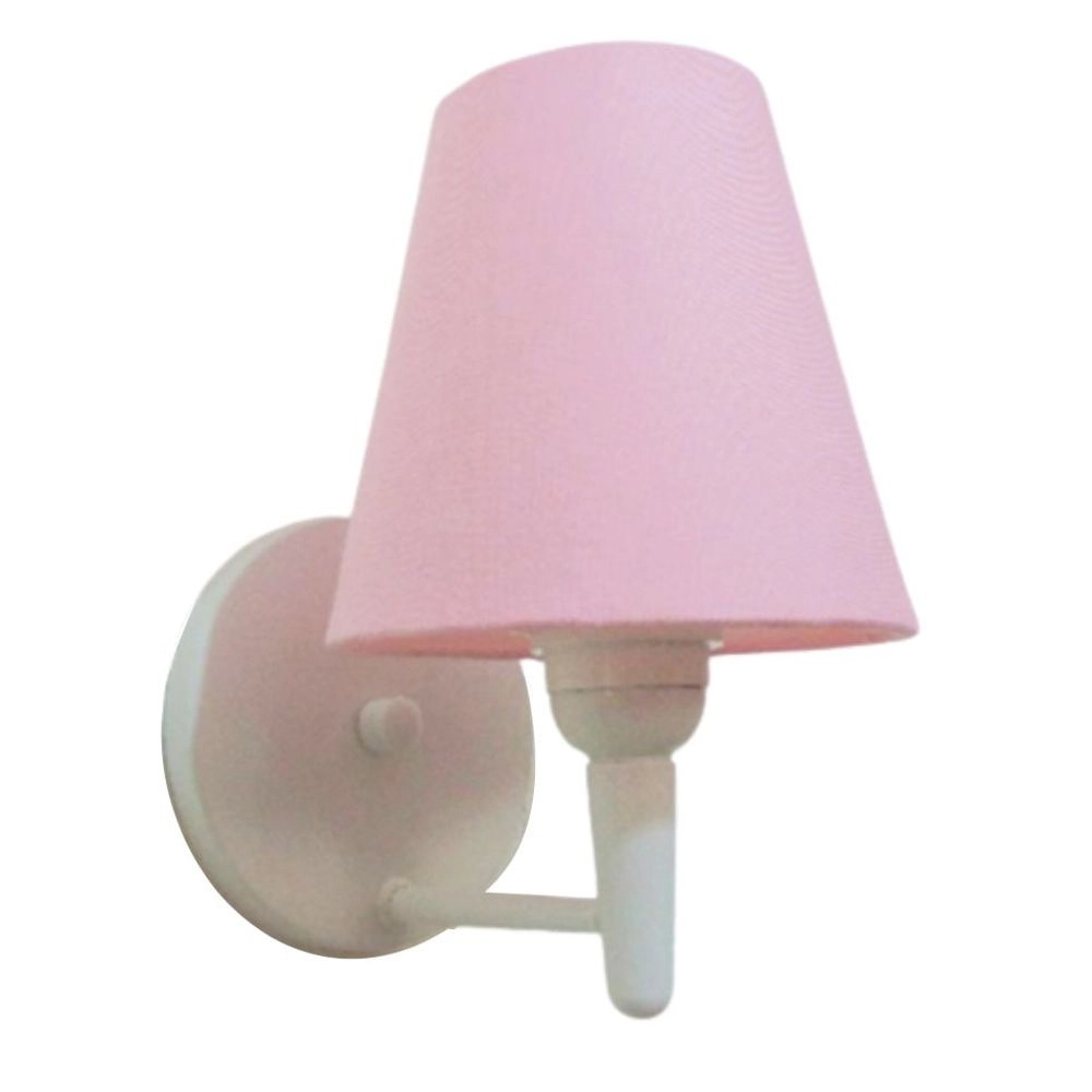 Arandela Cone Md-2004 Base Branco Cúpula Em Tecido 14/14x07cm Rosa Bebê -tela - Bivolt