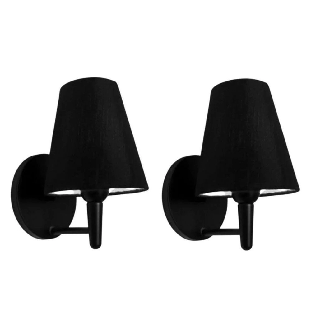 Kit/2 Arandela Cone Md-2004 Base Preto Cúpula Em Tecido 14/14x07cm Preto - Bivolt