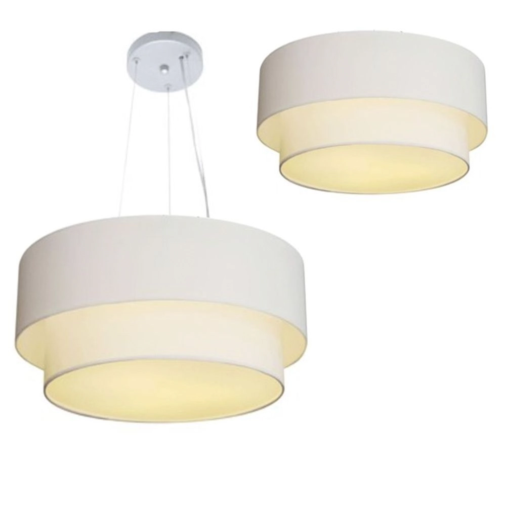 Plafon E Pendente Duplo Cilíndrico Vivare Md- 3017 E Md-4061 Cúpula Em Tecido 50x40cm Branco - Bivolt