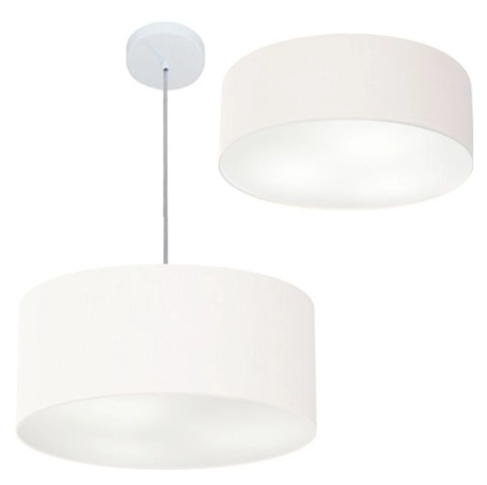 Kit Plafon Md-3014 Pendente Md-4049 Cúpula Em Tecido 50cm Branco - Bivolt
