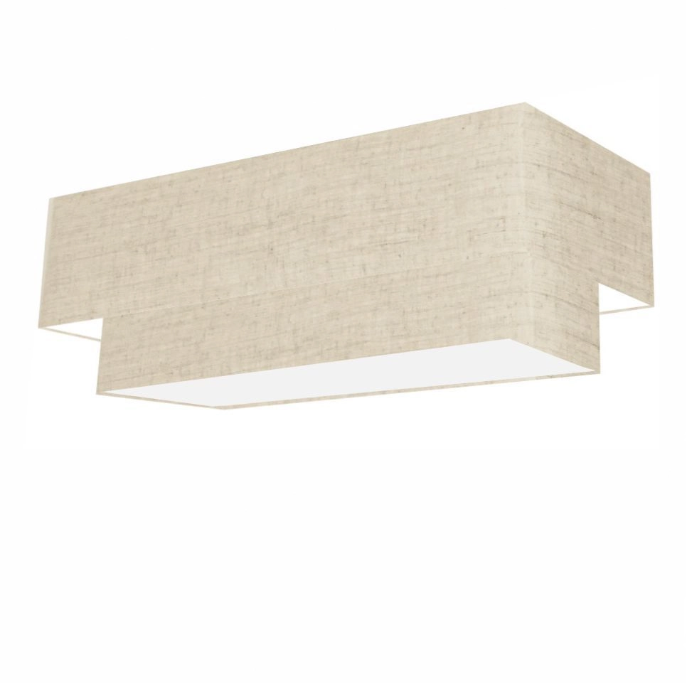 Plafon Duplo Retangular Vivare Md-3044 Cúpula Em Tecido 70x30cm X 60x25cm - Bivolt - Rustico-bege - 127/220v