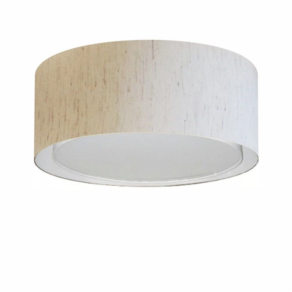 Plafon Duplo Cilíndrico Md-3036 Cúpula Em Tecido 50x25cm Linho Bege - Bivolt