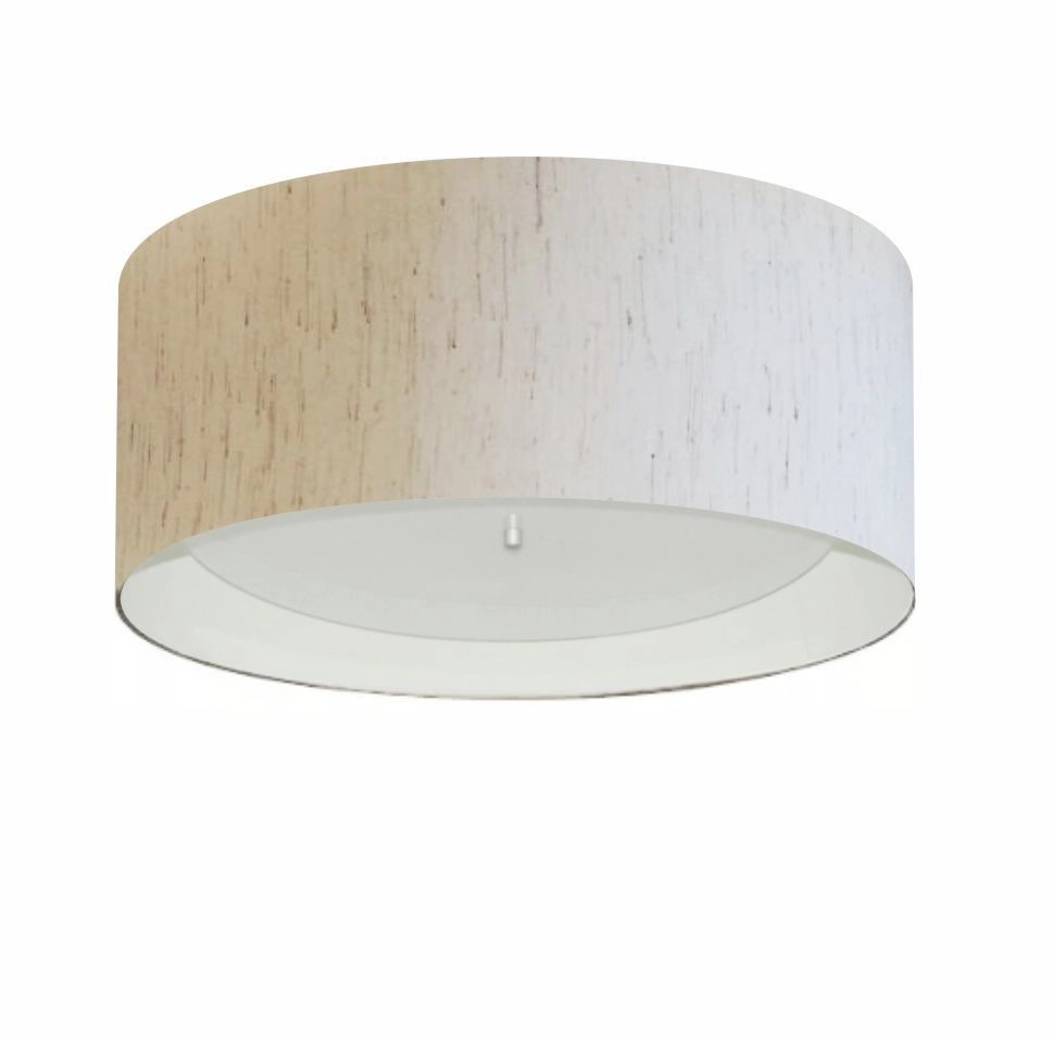 Plafon Cilíndrico Md-3161 Cúpula Em Duplo Tecido 50x25cm Linho Bege / Branco - Bivolt