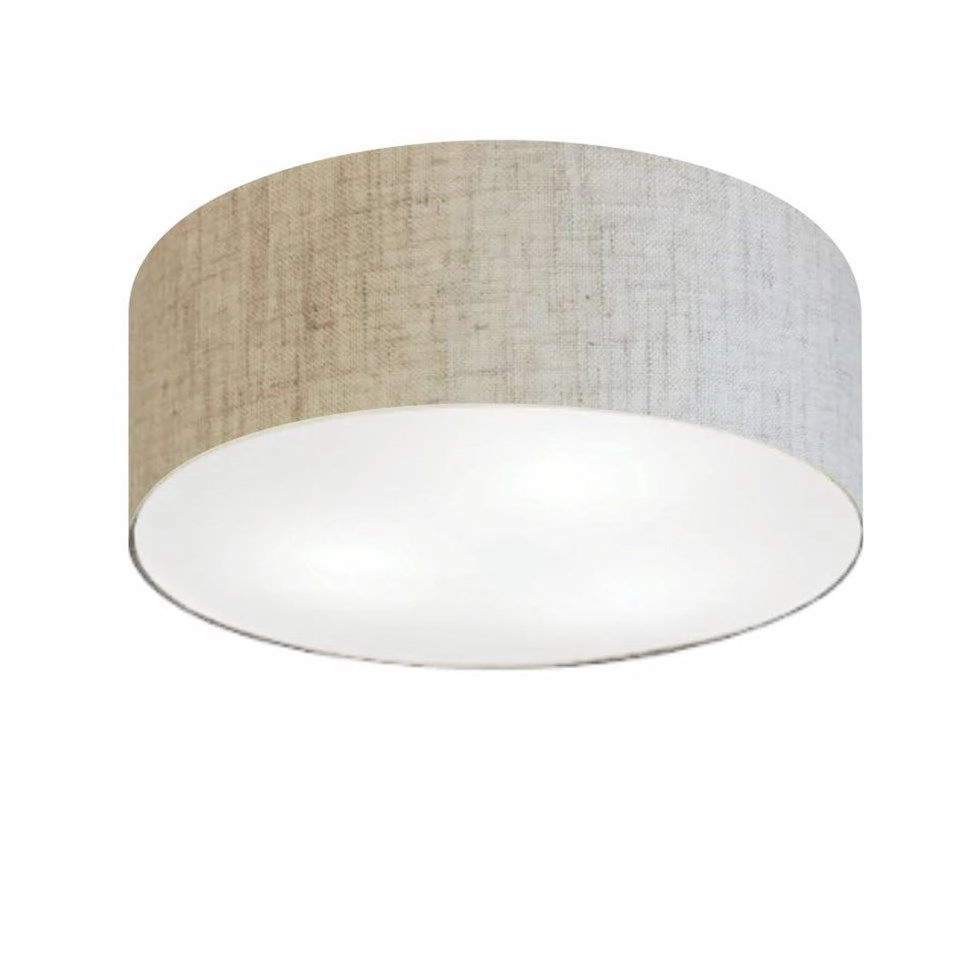 Plafon Cilíndrico Md-3047 Cúpula Em Tecido 45x15cm Rústico Bege - Bivolt