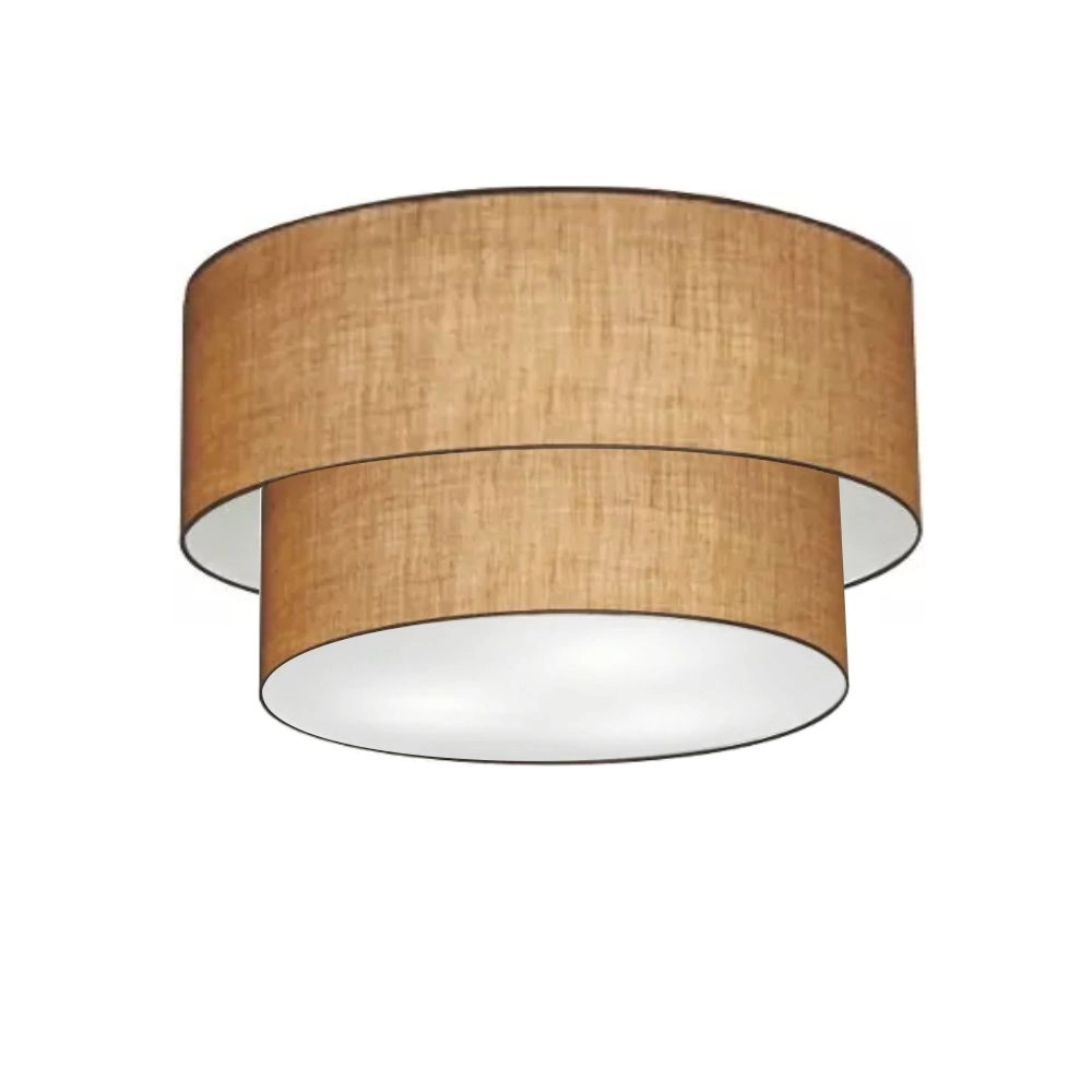 Plafon Duplo Cilíndrico Vivare Md-3045 Cúpula Em Tecido 40x35cm - Bivolt - Palha - 127/220v