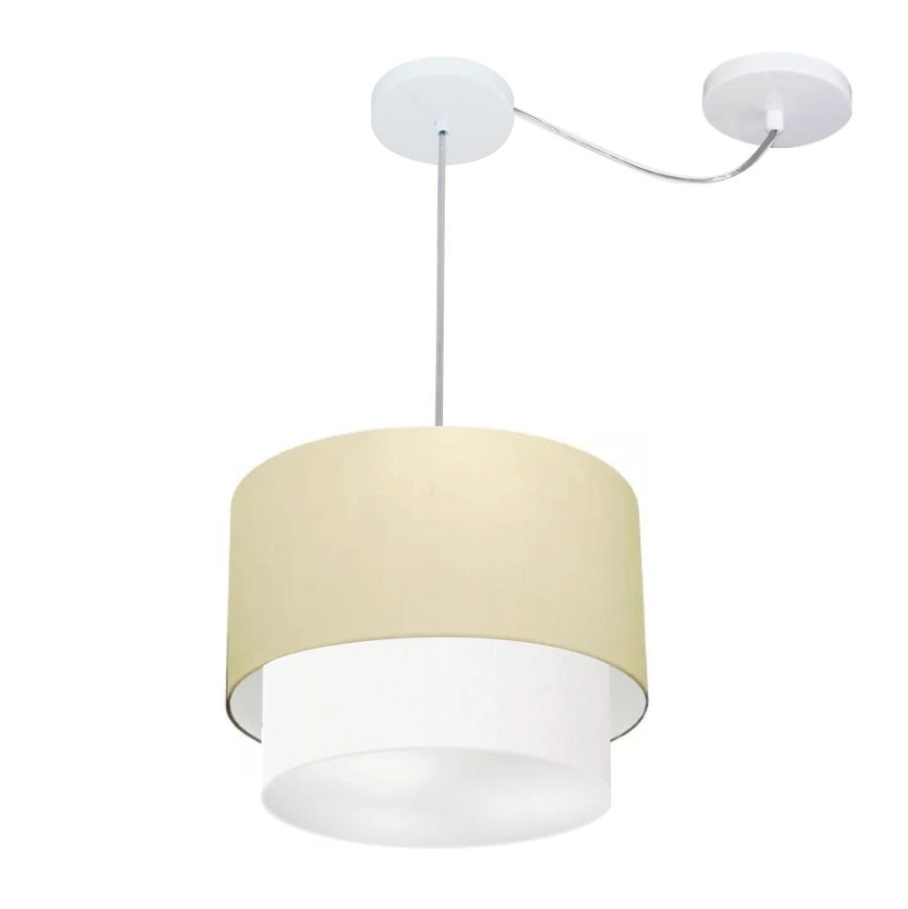 Pendente Duplo Cilíndrico Com Desvio De Centro Vivare Md-4358 Cúpula Em Tecido 30x25cm - Algodão Crú/Branco - 110v/220v