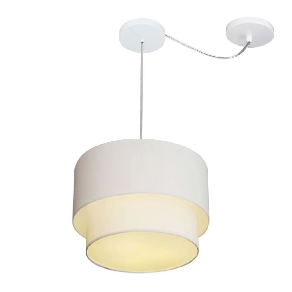 Pendente Duplo Cilíndrico Com Desvio De Centro Vivare Md-4358 Cúpula Em Tecido 30x25cm - Branco - 110v/220v