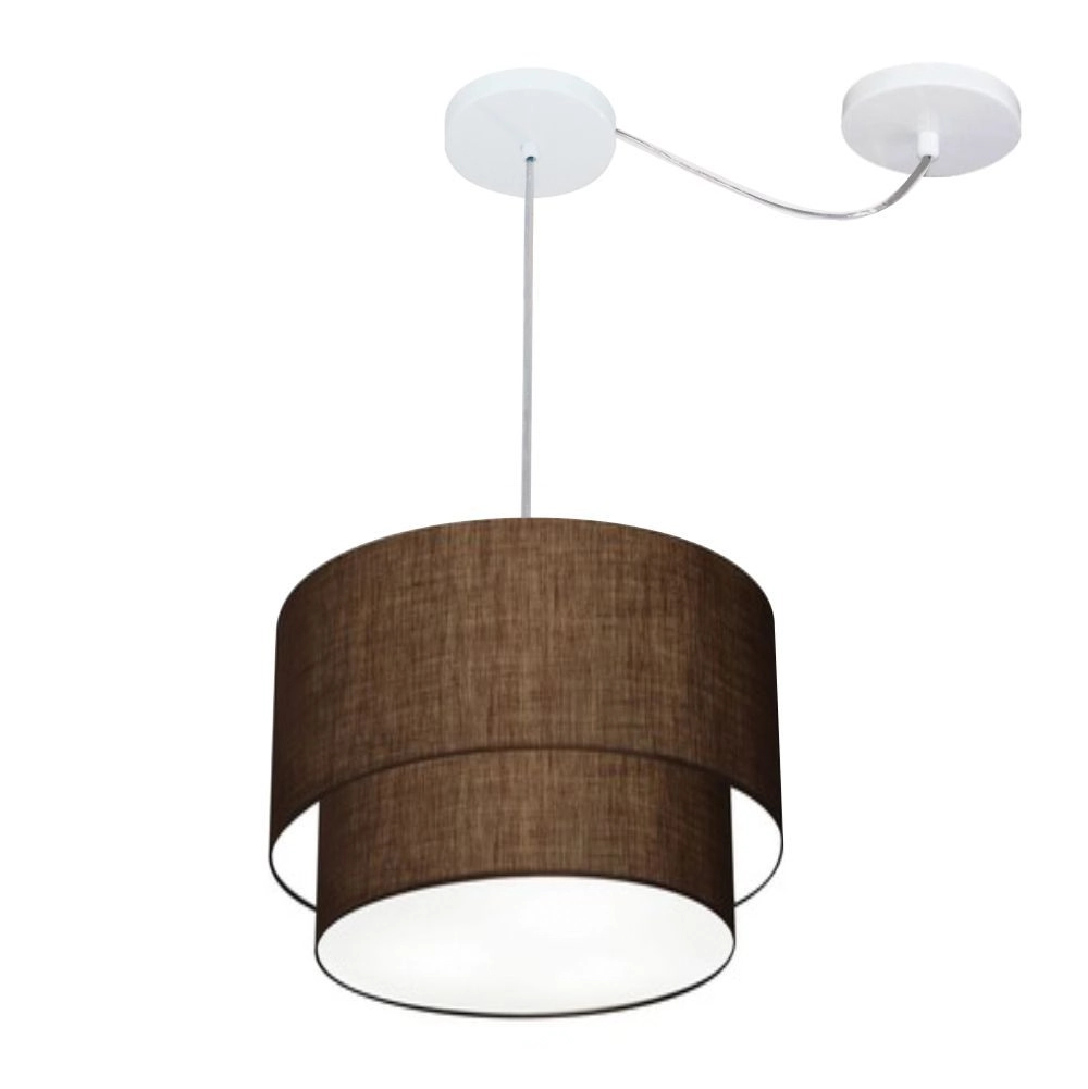 Pendente Duplo Cilíndrico Com Desvio De Centro Vivare Md-4358 Cúpula Em Tecido 30x25cm - Café - 110v/220v