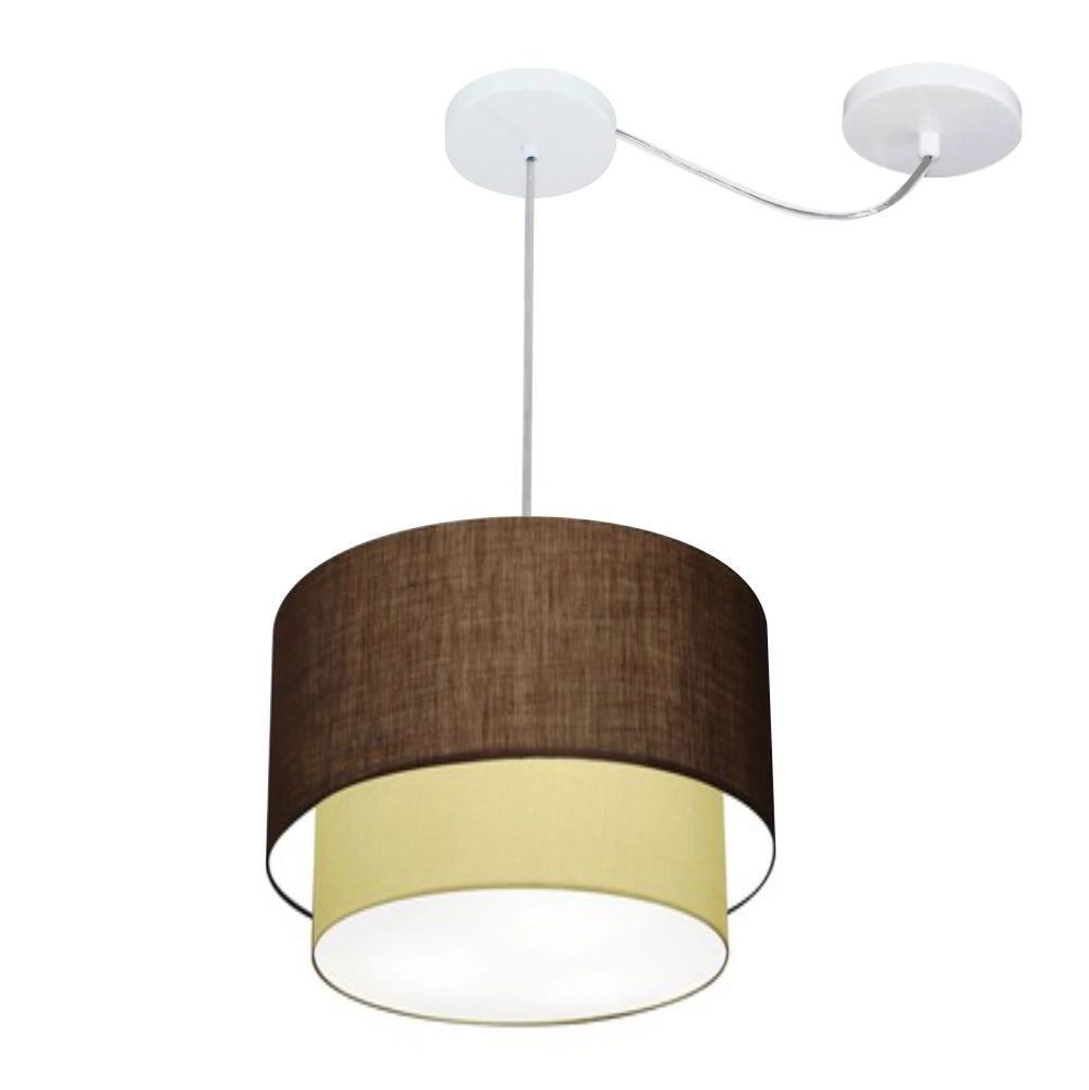 Pendente Duplo Cilíndrico Com Desvio De Centro Vivare Md-4358 Cúpula Em Tecido 30x25cm - Café / Bege - 110v/220v