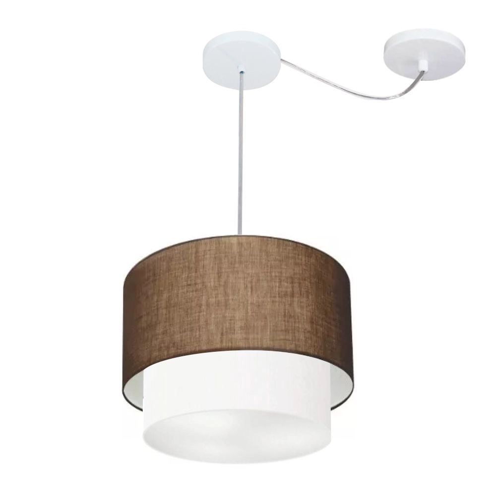 Pendente Duplo Cilíndrico Com Desvio De Centro Vivare Md-4358 Cúpula Em Tecido 30x25cm - Café / Branco - 110v/220v