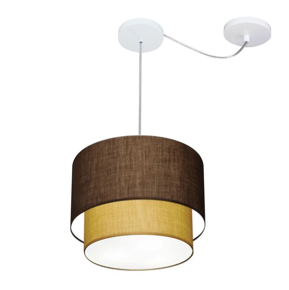 Pendente Duplo Cilíndrico Com Desvio De Centro Vivare Md-4358 Cúpula Em Tecido 30x25cm - Café / Palha - 110v/220v