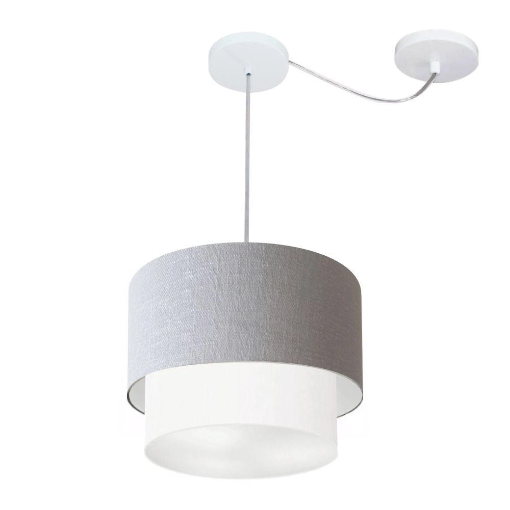 Pendente Duplo Cilíndrico Com Desvio De Centro Vivare Md-4358 Cúpula Em Tecido 30x25cm Branco/Rustico Cinza - 110v/220v