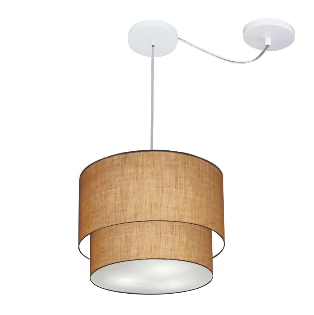Pendente Duplo Cilíndrico Com Desvio De Centro Vivare Md-4358 Cúpula Em Tecido 30x25cm - Palha - 110v/220v
