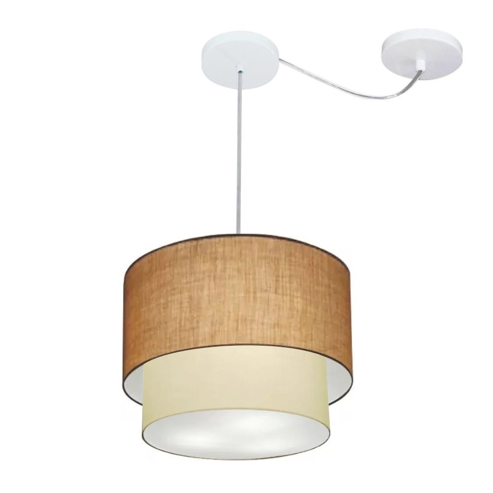 Pendente Duplo Cilíndrico Com Desvio De Centro Vivare Md-4358 Cúpula Em Tecido 30x25cm -  Palha / Bege - 110v/220v
