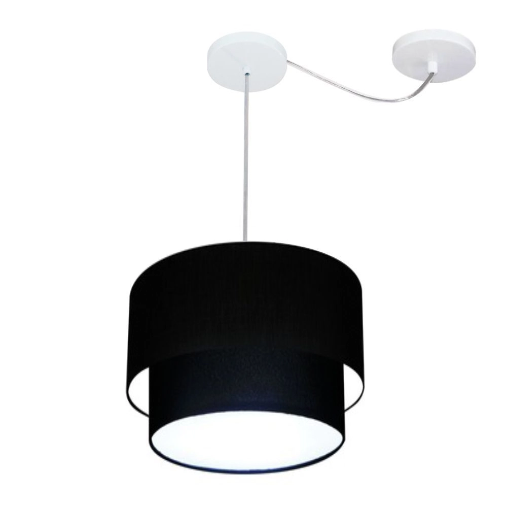 Pendente Duplo Cilíndrico Com Desvio De Centro Vivare Md-4358 Cúpula Em Tecido 30x25cm - Preto - 110v/220v