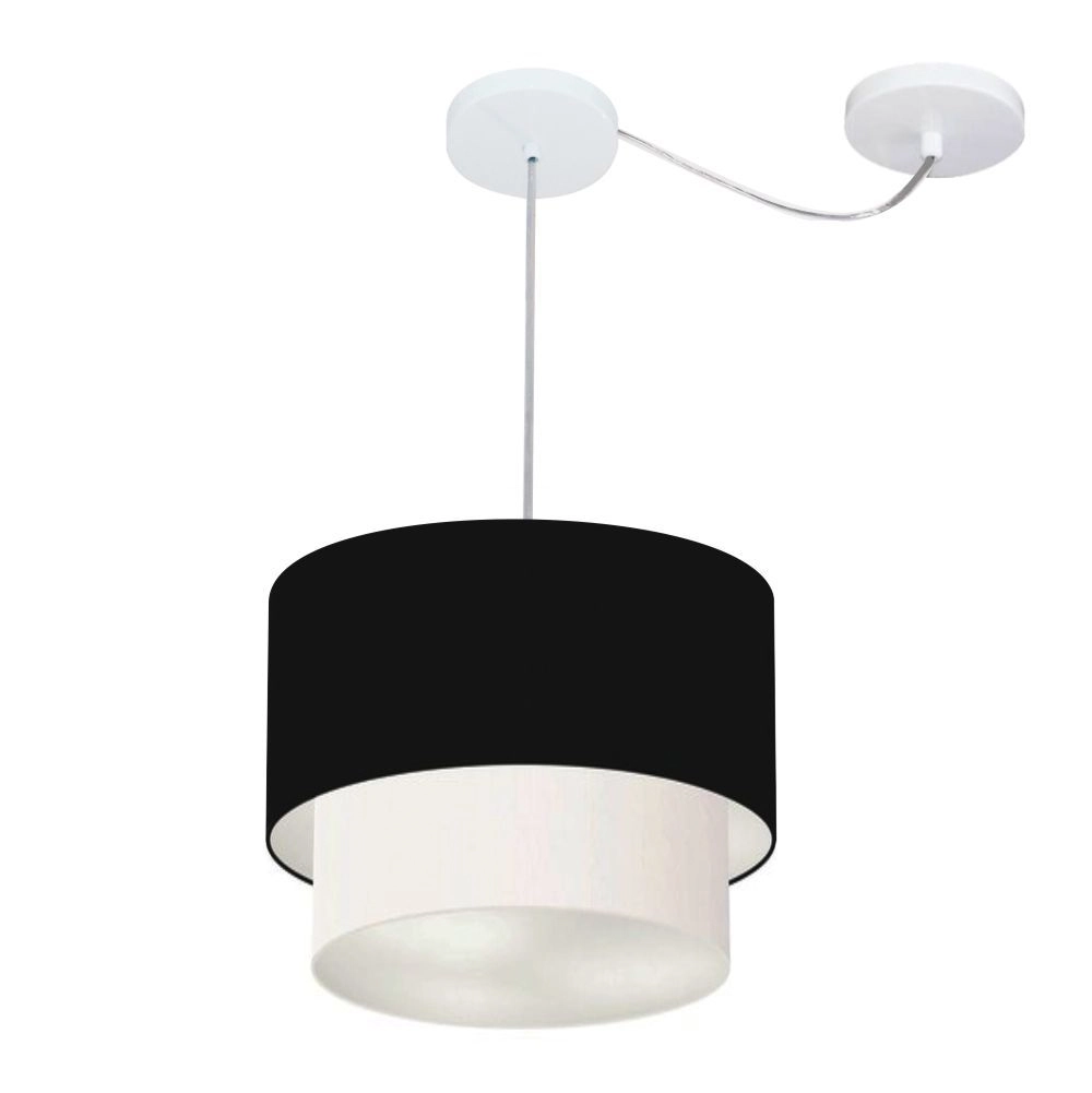 Pendente Duplo Cilíndrico Com Desvio De Centro Vivare Md-4358 Cúpula Em Tecido 30x25cm - Preta / Branco - 110v/220v