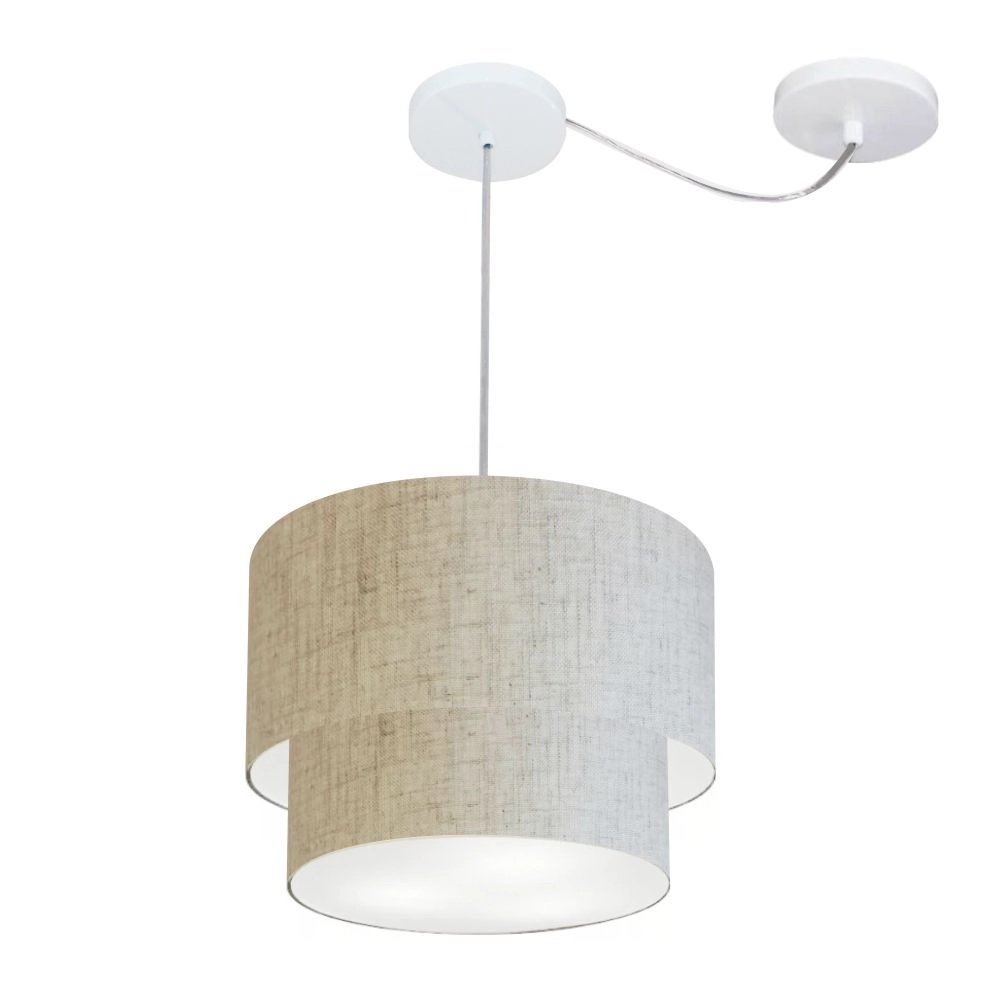 Pendente Duplo Cilíndrico Com Desvio De Centro Vivare Md-4358 Cúpula Em Tecido 30x25cm - Rustico Bege - 110v/220v