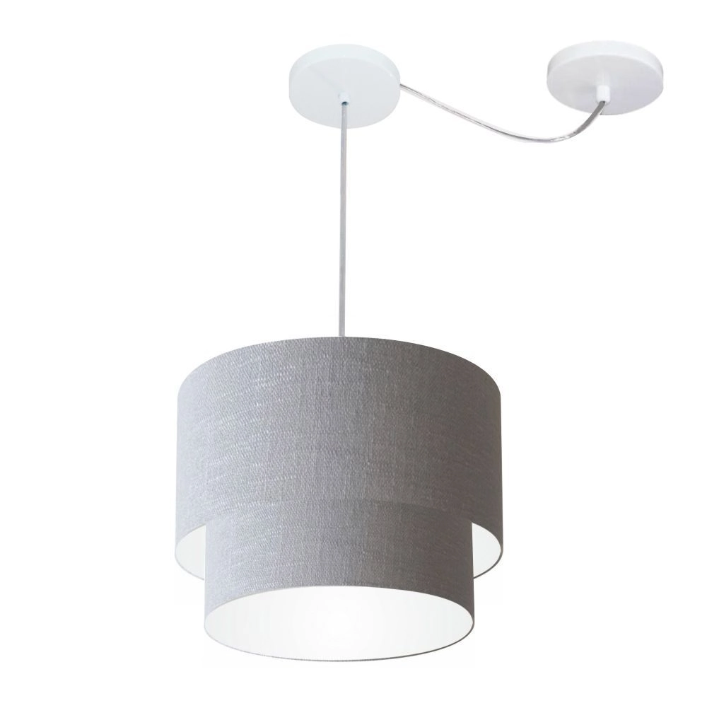 Pendente Duplo Cilíndrico Com Desvio De Centro Vivare Md-4358 Cúpula Em Tecido 30x25cm - Rustico Cinza - 110v/220v