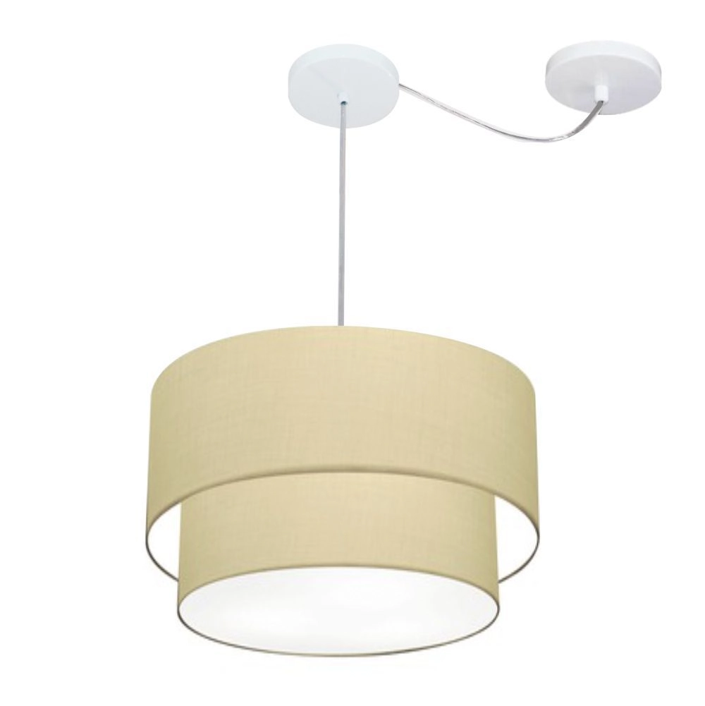 Pendente Duplo Cilíndrico Com Desvio De Centro Vivare Md-4359 Cúpula Em Tecido 40x35cm - Algodão Crú - 110v/220v