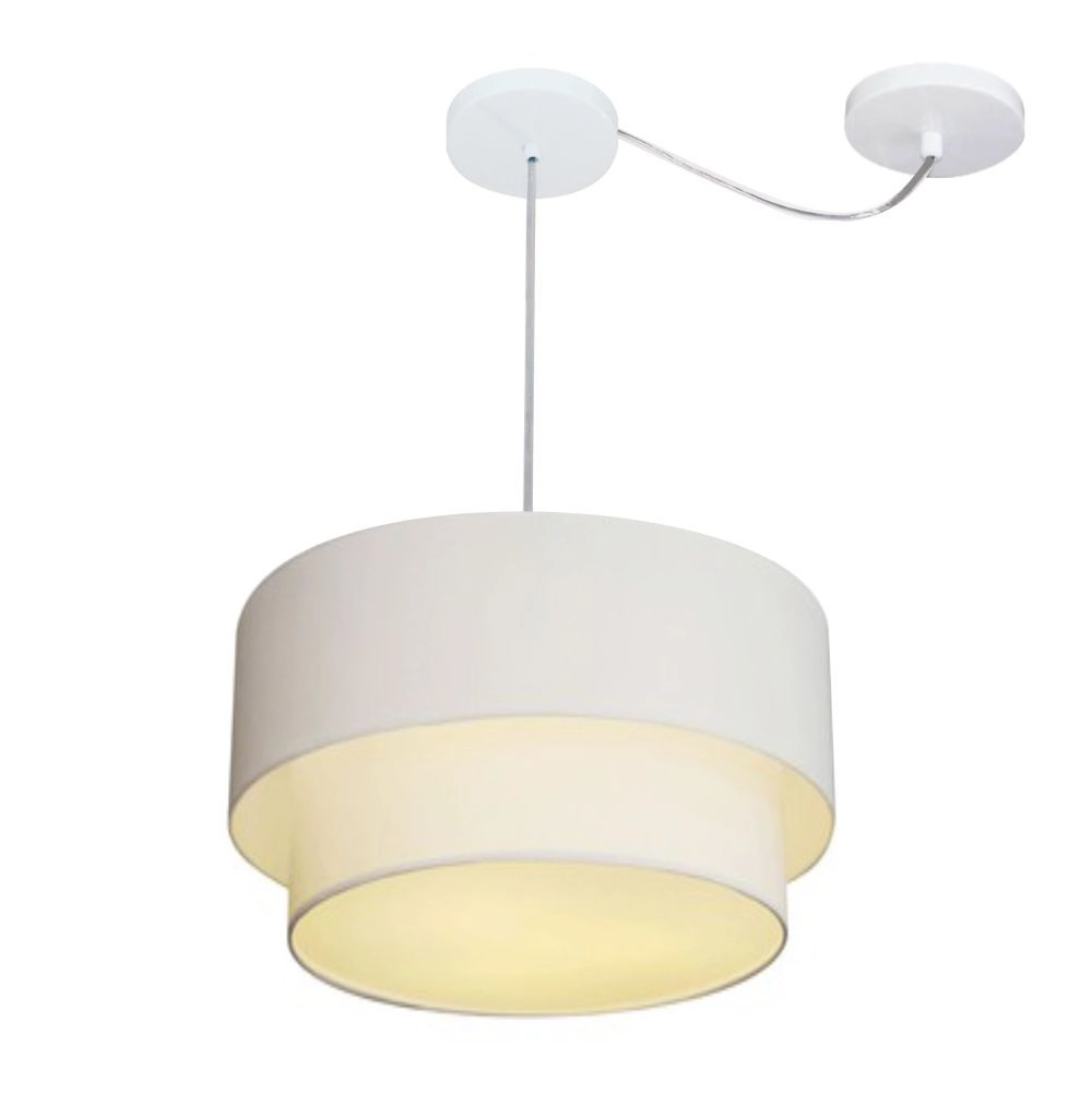 Pendente Duplo Cilíndrico Com Desvio De Centro Vivare Md-4359 Cúpula Em Tecido 40x35cm - Branco - 110v/220v
