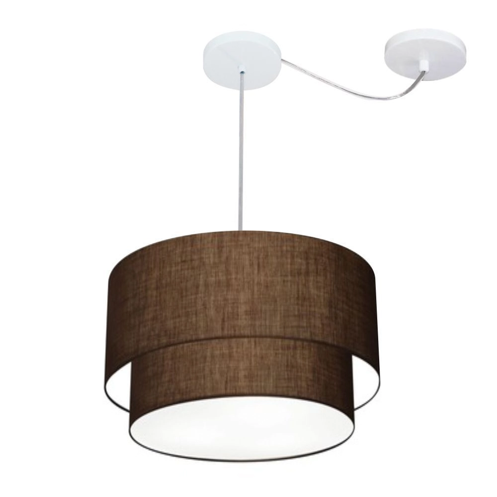 Pendente Duplo Cilíndrico Com Desvio De Centro Vivare Md-4359 Cúpula Em Tecido 40x35cm - Café - 110v/220v