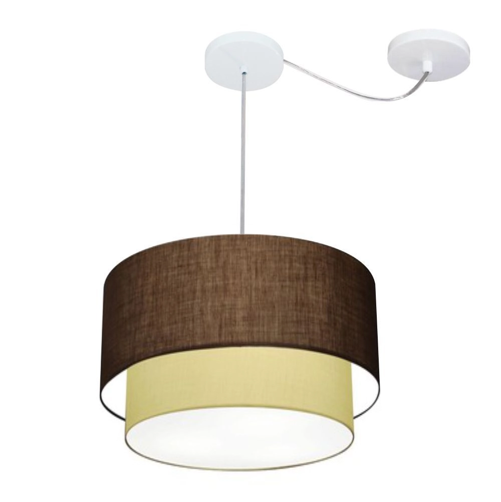 Pendente Duplo Cilíndrico Com Desvio De Centro Vivare Md-4359 Cúpula Em Tecido 40x35cm - Café / Bege - 110v/220v