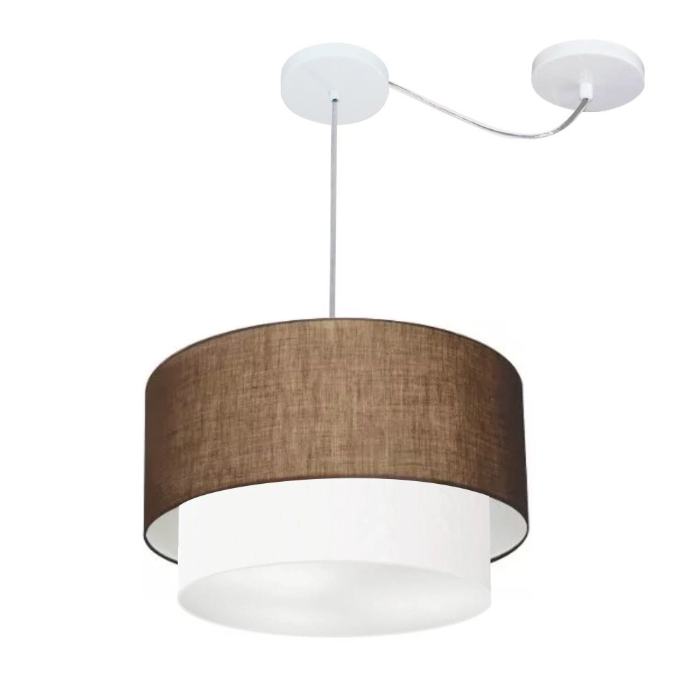 Pendente Duplo Cilíndrico Com Desvio De Centro Vivare Md-4359 Cúpula Em Tecido 40x35cm - Café / Branco - 110v/220v