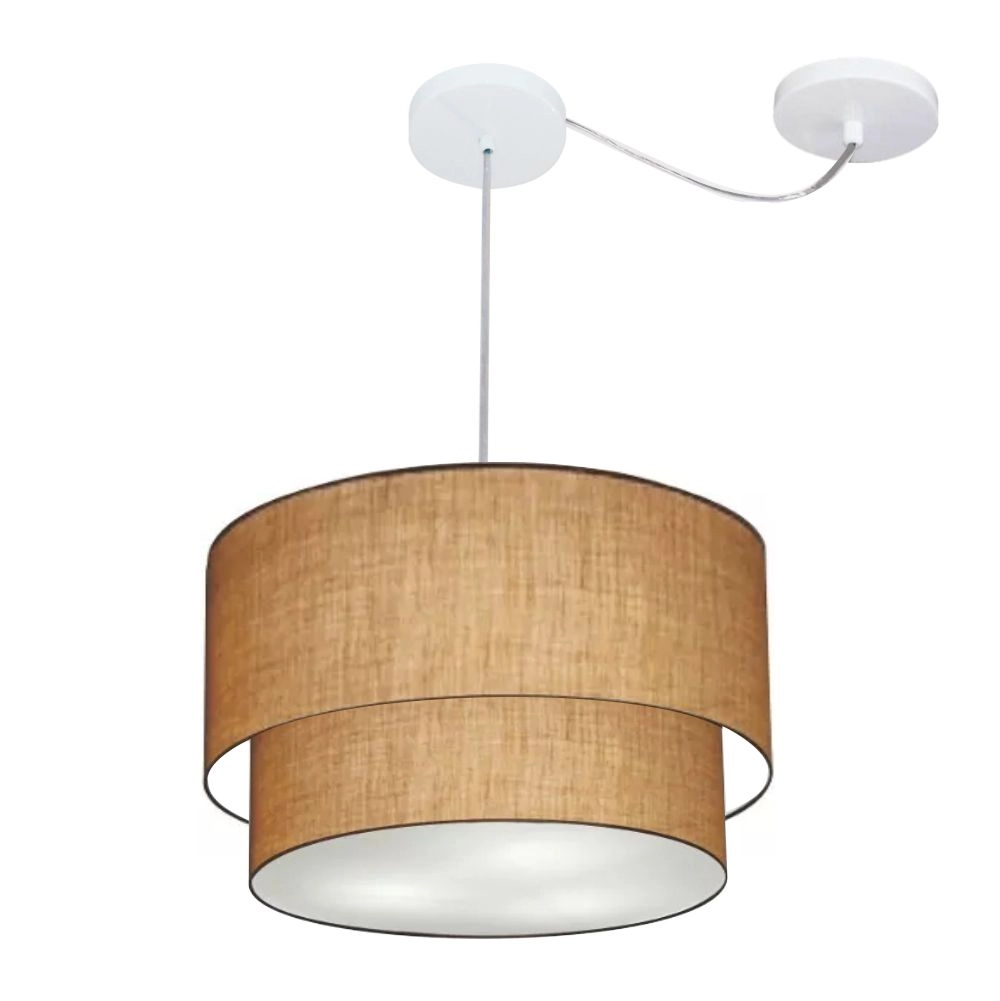 Pendente Duplo Cilíndrico Com Desvio De Centro Vivare Md-4359 Cúpula Em Tecido 40x35cm - Palha - 110v/220v