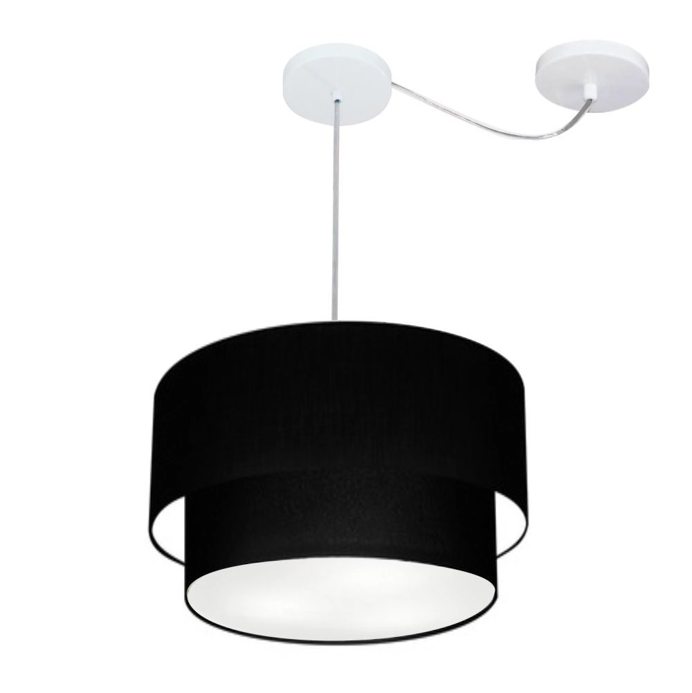 Pendente Duplo Cilíndrico Com Desvio De Centro Vivare Md-4359 Cúpula Em Tecido 40x35cm - Preto - 110v/220v