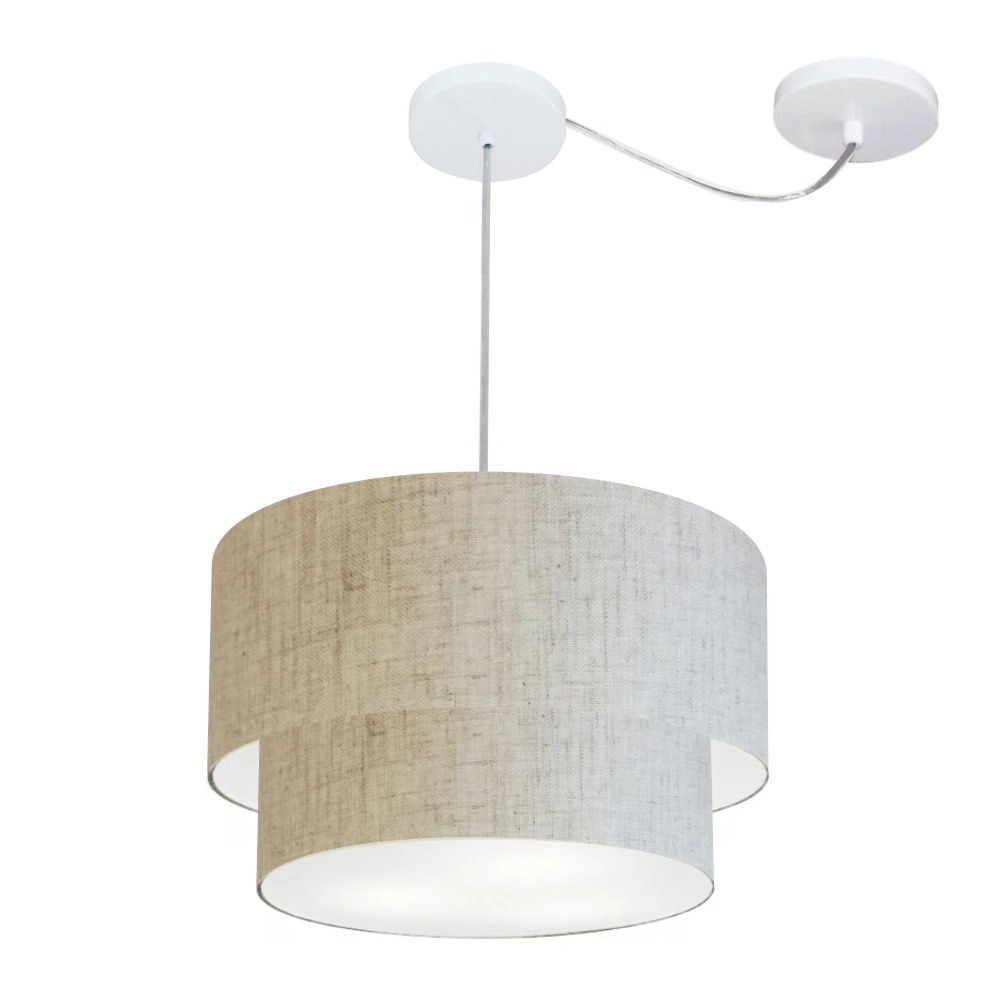 Pendente Duplo Cilíndrico Com Desvio De Centro Vivare Md-4359 Cúpula Em Tecido 40x35cm - Rustico Bege - 110v/220v