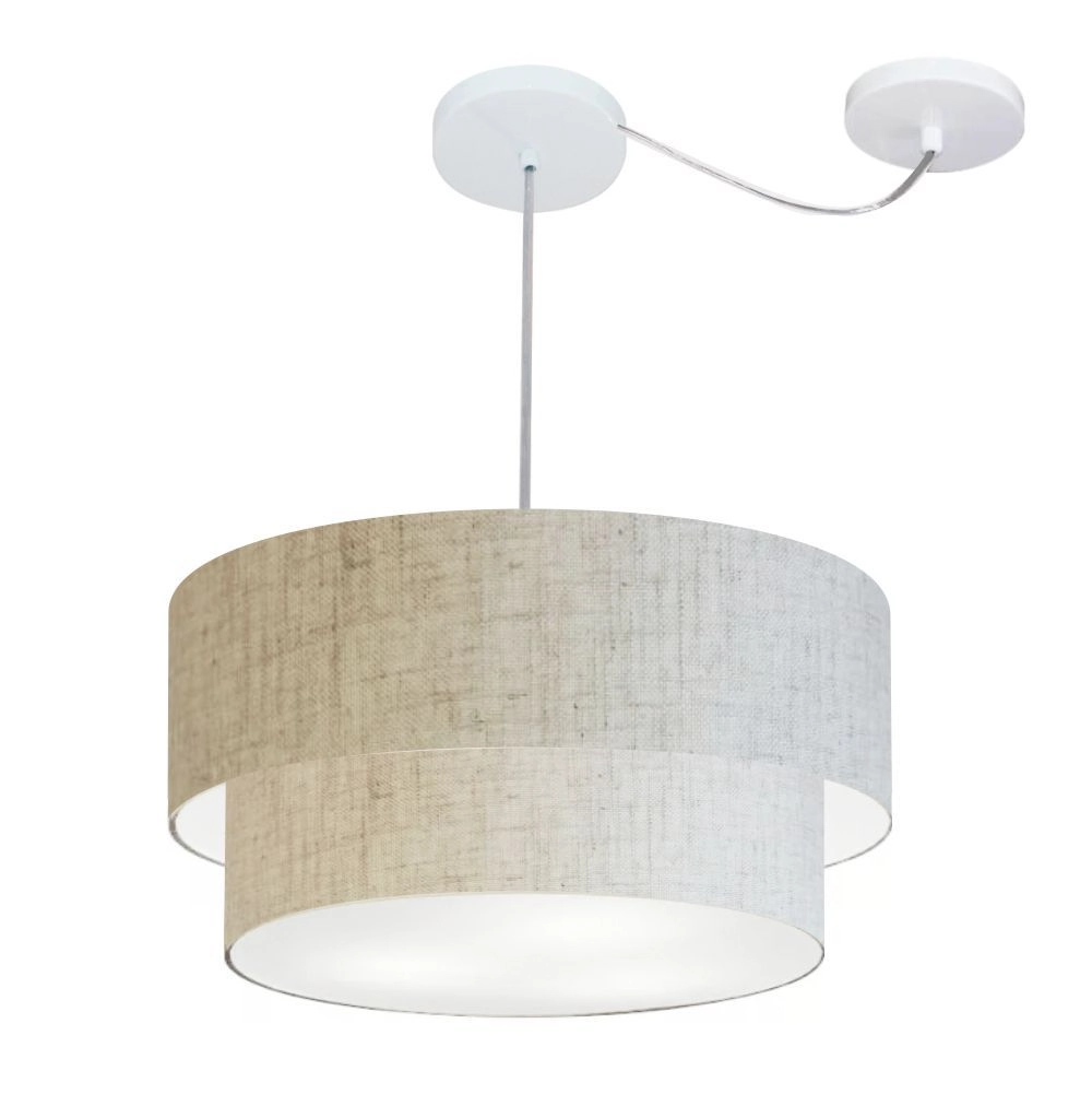 Pendente Duplo Cilíndrico Com Desvio De Centro Vivare Md-4360 Cúpula Em Tecido 45x40cm - Rustico Bege - 110v/220v