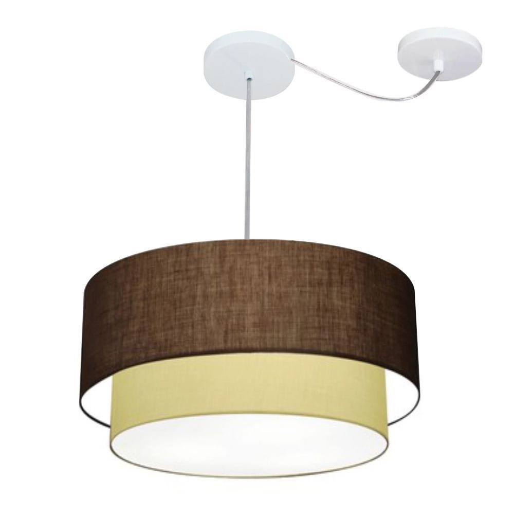Pendente Duplo Cilíndrico Com Desvio De Centro Vivare Md-4361 Cúpula Em Tecido 50x40cm - Café/Bege - 110v/220v
