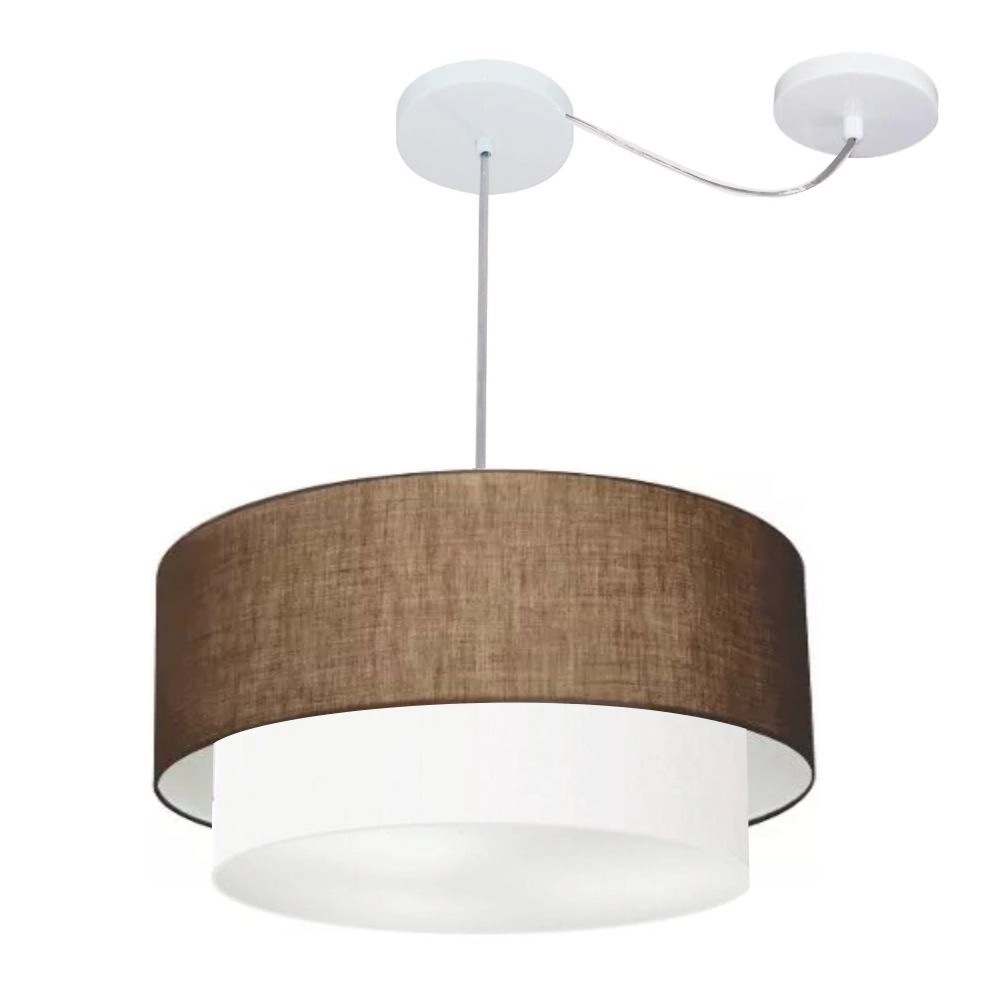 Pendente Duplo Cilíndrico Com Desvio De Centro Vivare Md-4361 Cúpula Em Tecido 50x40cm - Café / Branco - 110v/220v