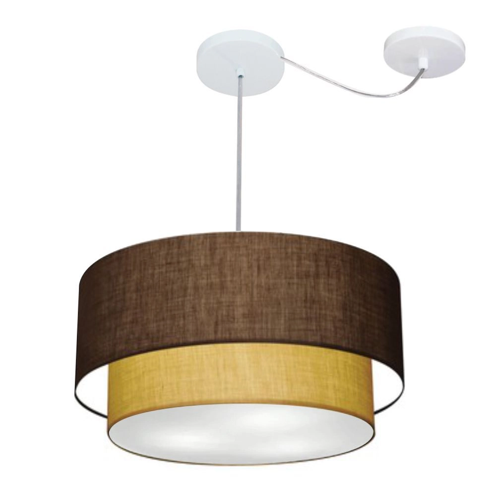 Pendente Duplo Cilíndrico Com Desvio De Centro Vivare Md-4361 Cúpula Em Tecido 50x40cm - Café / Palha - 110v/220v