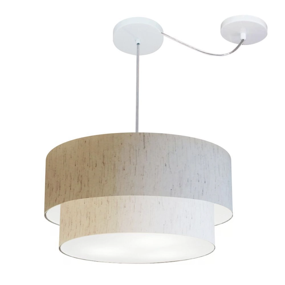 Pendente Duplo Cilíndrico Com Desvio De Centro Vivare Md-4361 Cúpula Em Tecido 50x40cm - Linho Bege - 110v/220v
