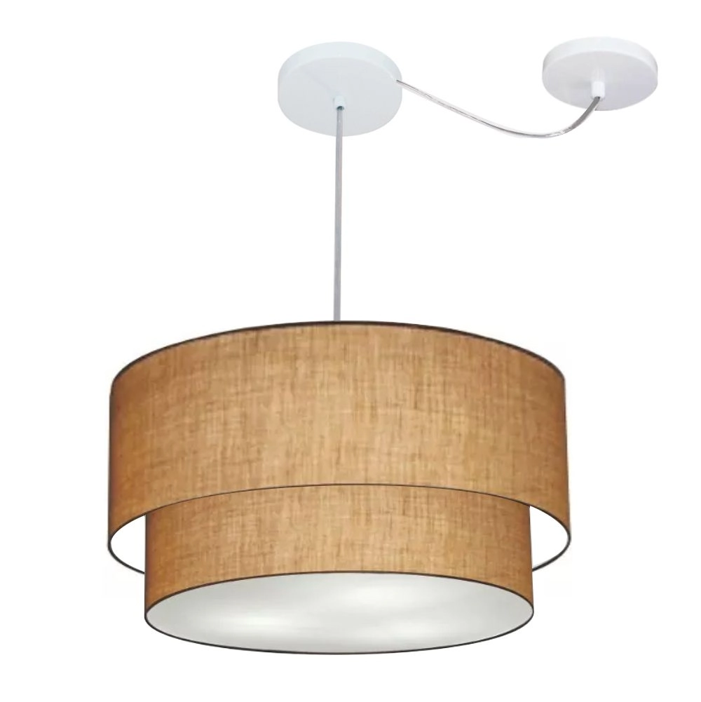 Pendente Duplo Cilíndrico Com Desvio De Centro Vivare Md-4361 Cúpula Em Tecido 50x40cm - Palha - 110v/220v