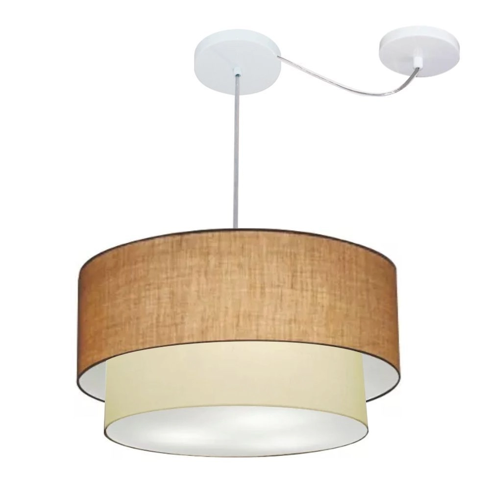Pendente Duplo Cilíndrico Com Desvio De Centro Vivare Md-4361 Cúpula Em Tecido 50x40cm - Palha / Bege - 110v/220v