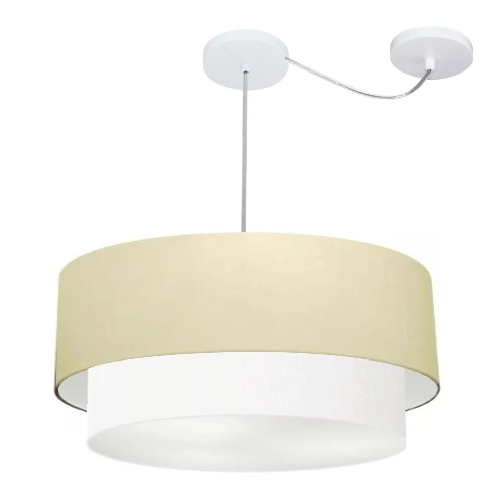 Pendente Duplo Cilíndrico Com Desvio De Centro Vivare Md-4362 Cúpula Em Tecido 55x50cm Algodão Crú / Branco - 110v/220v