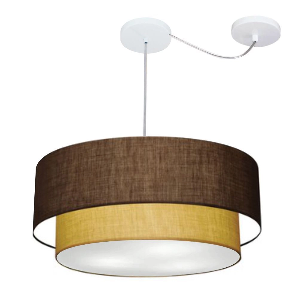 Pendente Duplo Cilíndrico Com Desvio De Centro Vivare Md-4362 Cúpula Em Tecido 55x50cm - Café / Palha - 110v/220v
