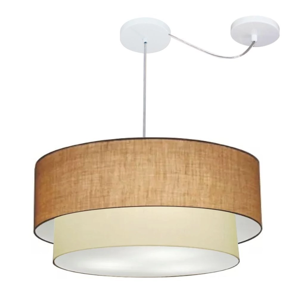 Pendente Duplo Cilíndrico Com Desvio De Centro Vivare Md-4362 Cúpula Em Tecido 55x50cm - Palha / Bege - 110v/220V